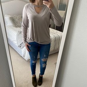 Beige Keyhole Blouse